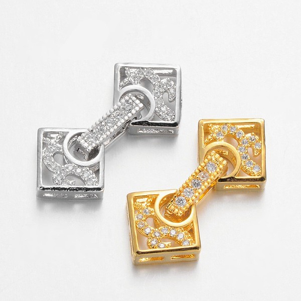 

PandaHall Rhombus Brass Micro Pave Cubic Zirconia Fold Over Clasps, Lead Free & Nickel Free, Mixed Color, 26x12.5x4.5mm, Hole: 1x3mm..., Multicolor