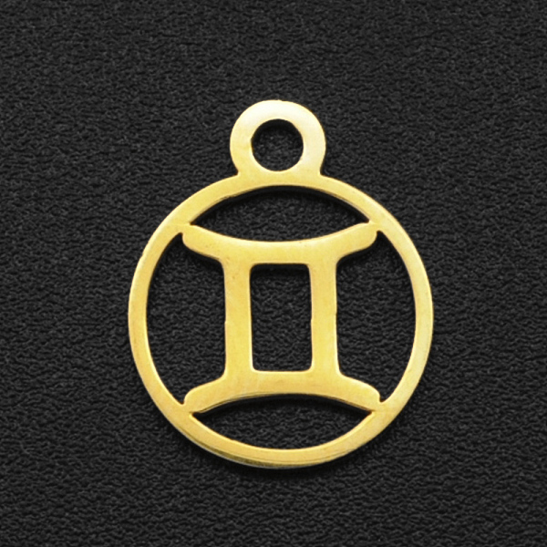 

PandaHall 201 Stainless Steel Charms, Flat Round with Constellation, Golden, Gemini, 13.4x10.8x1mm, Hole: 1.5mm 201 Stainless Steel Gemini