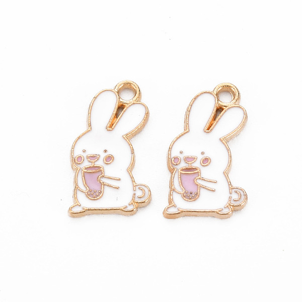 

PandaHall Alloy Enamel Pendants, Cadmium Free & Nickel Free & Lead Free, Light Gold, Rabbit to Drink Beverage, Pink, 18x10x1mm, Hole: 1.5mm...