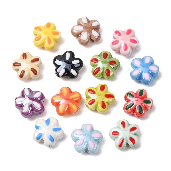 Five Petal Flower Bright Glazed Porcelain Beads