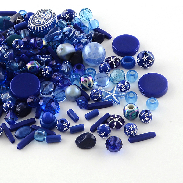 

PandaHall Acrylic Beads, Mixed Shapes, Dark Blue, 5.5~28x6~20x3~11mm, Hole: 1~5mm Acrylic Mixed Shapes