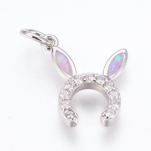 

PandaHall Brass Cubic Zirconia Bunny Pendants, with Synthetic Opal, Rabbit Ears, Platinum, Pearl Pink, 17x15x3mm, Hole: 4mm Brass+Cubic...