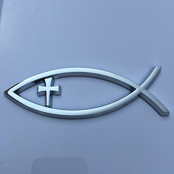 

PandaHall Waterproof 3D Jesus Fish ABS Plastic Self Adhesive Sticker, Car Sticker Decals, DIY Car Decoration, Cross Pattern, 140x45mm..., Silver