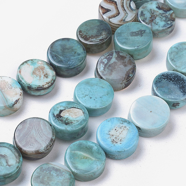 

PandaHall Natural Agate Beads Strands, Dyed & Heated, Flat Round, Light Sky Blue, 16x6mm, Hole: 0.8mm, about 25pcs/strand, 15.55 inch...