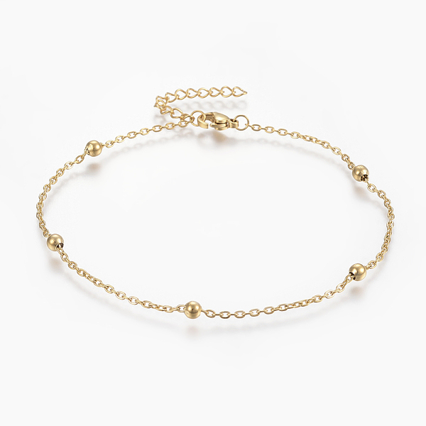 

PandaHall 304 Stainless Steel Anklets, with Lobster Claw Clasps, Round Beads and Cable Chains, Golden, 9 inch(230mm) Stainless Steel