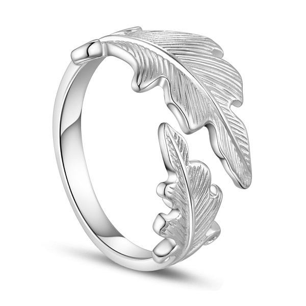 

PandaHall SHEGRACE Rhodium Plated 925 Sterling Silver Cuff Rings, Open Rings, with Leaves, Size 8, Platinum, 18mmPacking Size: 53x53x37mm...