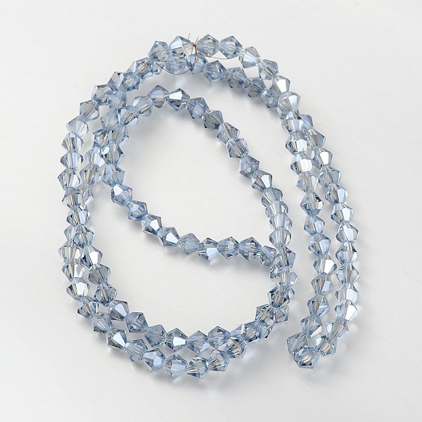 

PandaHall Faceted Bicone Glass Beads Strands, Light Sky Blue, 4x4mm, Hole: 1mm, about 82~85pcs/strand, 30.5~31cm Glass Bicone Blue
