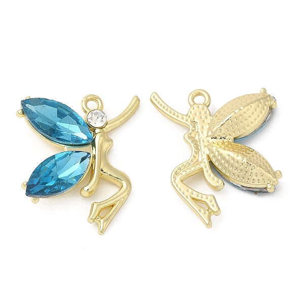 

PandaHall Light Gold Alloy Pendants, with Glass, Cadmium Free & Lead Free, Angel Charms, Deep Sky Blue, 27.5x23.5x6mm, Hole: 2mm Alloy+Glass...