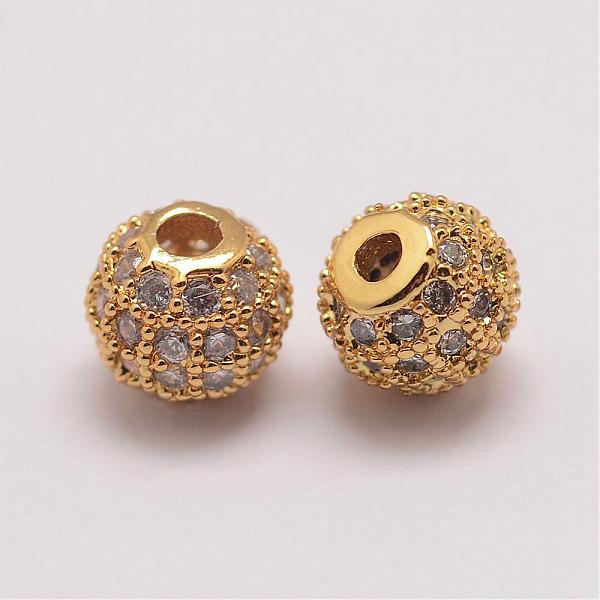 

PandaHall Brass Micro Pave Cubic Zirconia Beads, Round, Golden, 6x5.5mm, Hole: 2mm Brass+Cubic Zirconia Round