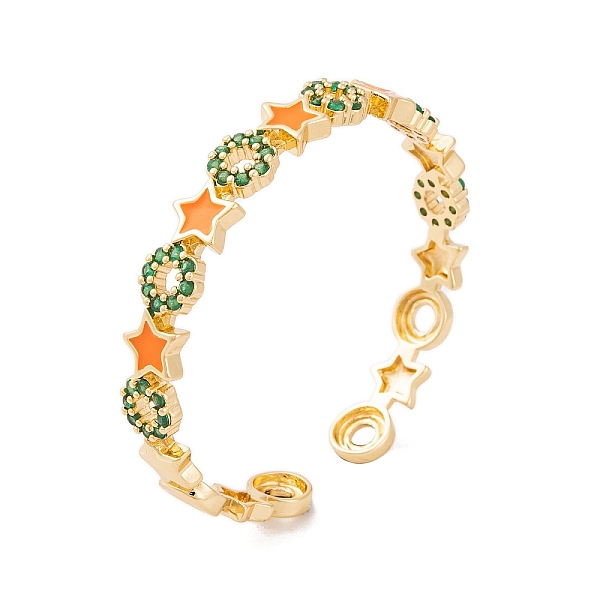 

PandaHall Brass Pave Cubic Zirconia Open Cuff Bangles for Women, with Enamel, Real 18K Gold Plated, Star, Inner Diameter: 2-1/8 inch(5.4cm)..., Orange