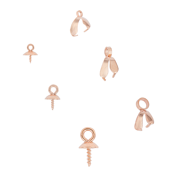 

PandaHall Unicraftale 304 Stainless Steel Ice Pick Pinch Bails & Screw Eye Pin Peg Bails Sets, Rose Gold, 48pcs/box 304 Stainless Steel