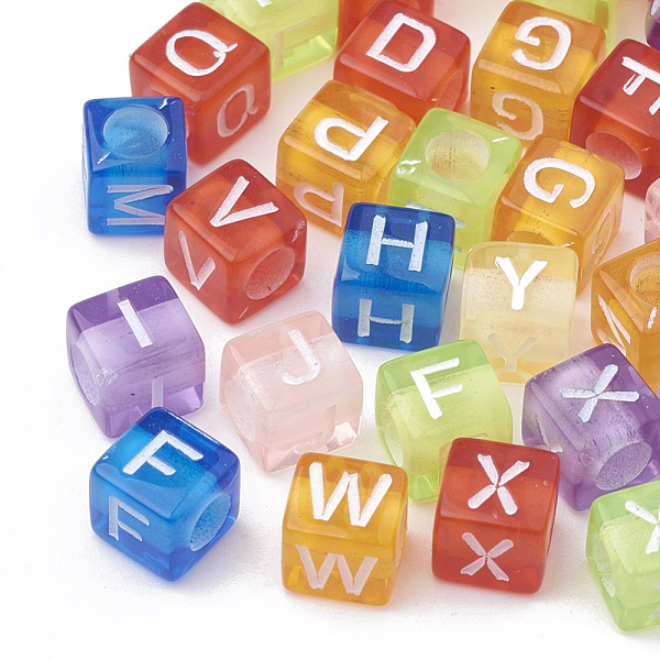 

PandaHall Transparent Acrylic Beads, Horizontal Hole, Mixed Letters, Cube, Mixed Color, 6x6x6mm, Hole: 3mm, about 3000pcs/500g Acrylic..., Multicolor