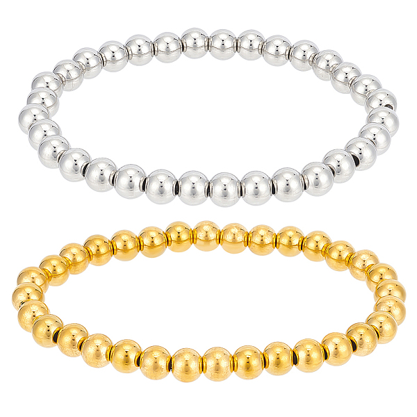 

PandaHall BENECREAT 4Pcs 2 Colors 201 Stainless Steel Round Beaded Stretch Bracelets Set for Men Women, Real Gold Plated & Stainless Steel...