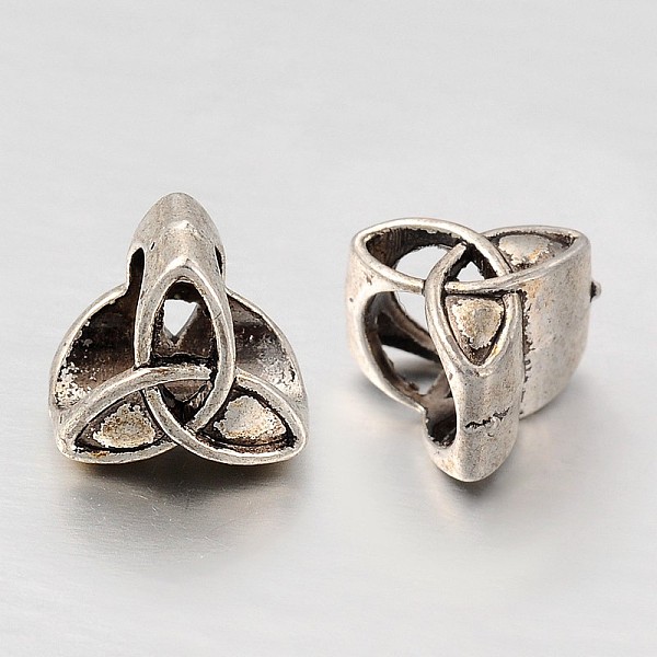 PandaHall Tibetan Style Alloy Beads, Trinity Knot/Triquetra, Irish, Antique Silver, 9x9.5x7.5mm, Hole: 6mm Alloy Others