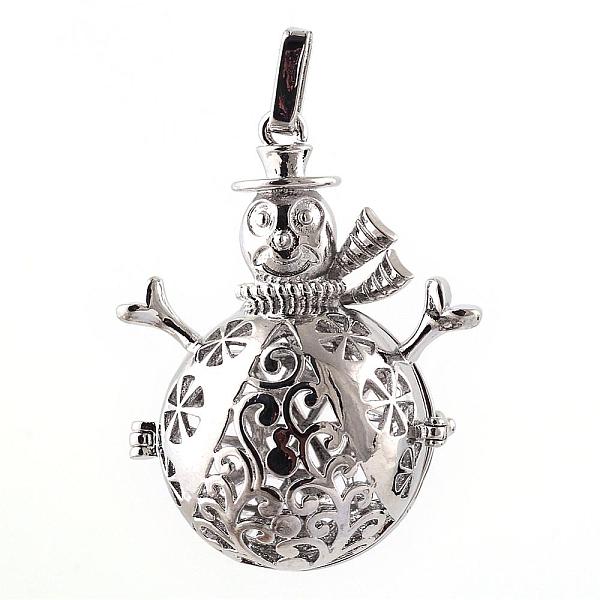 

PandaHall Rack Plating Brass Cage Pendants, For Chime Ball Pendant Necklaces Making, Hollow Christmas Snowman, Platinum, 46x35x21mm, Hole...