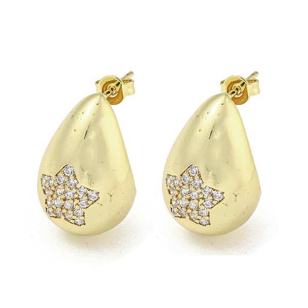 

PandaHall Brass with Cubic Zirconia Stud Earrings, Teardrop, Golden, 21.5x14mm Cubic Zirconia Teardrop Clear