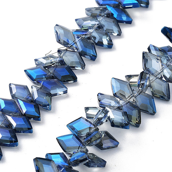 

PandaHall Electroplate Rhombus Glass Beads Strands, Faceted, Full Rainbow Plated, Marine Blue, 13x8x4mm, Hole: 1.2mm, about 99~100pcs/strand...