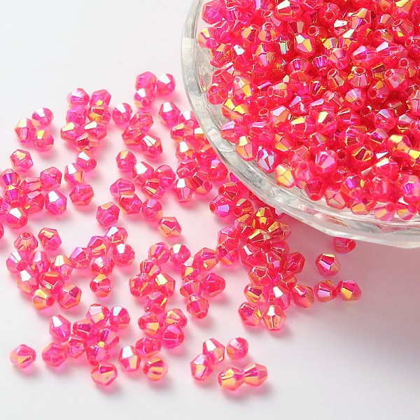 

PandaHall Bicone AB Color Plated Eco-Friendly Transparent Acrylic Beads, Faceted, Deep Pink, 4x4mm, Hole: 1mm, about 16600pcs/500g Acrylic...
