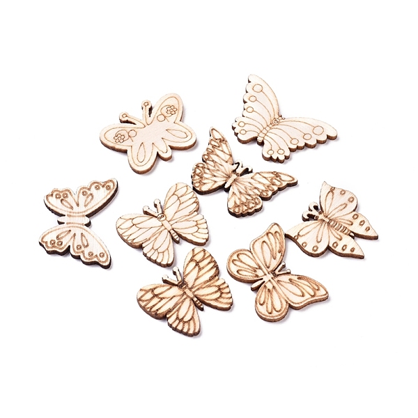 

PandaHall Laser Cut Wood Shapes, Unfinished Wooden Embellishments, Poplar Wood Cabochons, Butterfly, Blanched Almond..., Orange