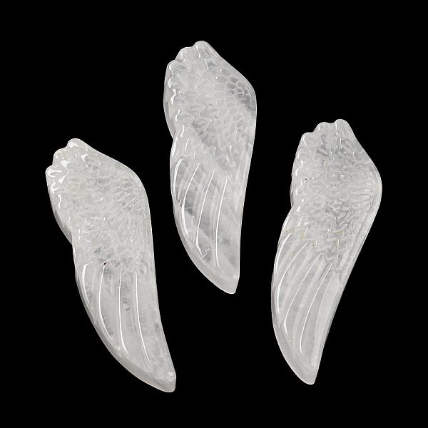 

PandaHall Natural Quartz Crystal Pendants, Rock Crystal Pendants, Carved Wing Charms, 56~59x19~22x7~10.5mm, Hole: 1.3mm Quartz Crystal Wing