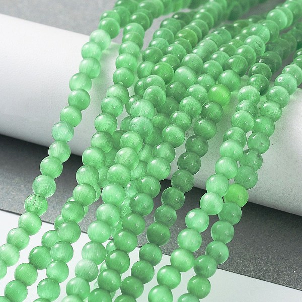 

PandaHall Cat Eye Beads Strands, Round, Spring Green, 4mm, Hole: 0.7mm, about 100~105pcs/strand, 14.37~14.69 inch(36.5~37.3cm) Glass Round