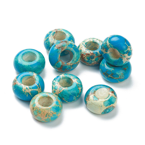 

PandaHall Natural Imperial Jasper European Beads, Large Hole Beads, Dyed, Rondelle, Dark Turquoise, 14~14.5x10mm, Hole: 4.5~5mm Imperial...