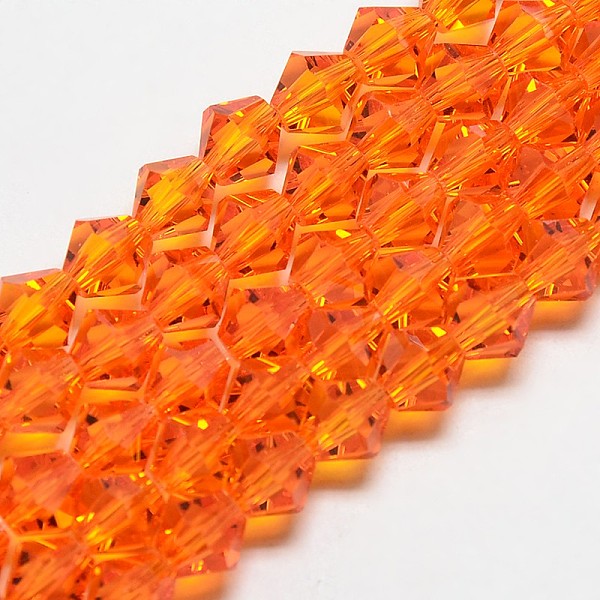 Imitate Austrian Crystal Bicone Glass Beads Strands, Grade AA, Faceted, Dark Orange, 6x6mm, Hole: 1mm, about 44-47pcs/strand, 24.5-25cm