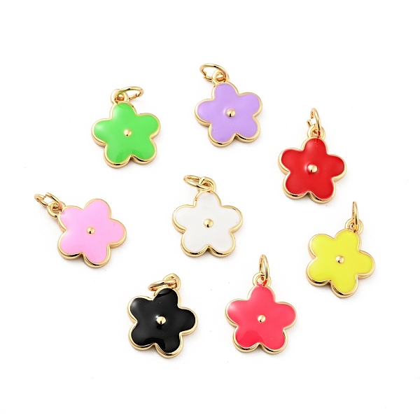 

PandaHall Rack Plating Brass Enamel Charms, with Jump Rings, Cadmium Free & Lead Free, Real 18K Gold Plated, Flower, Mixed Color..., Multicolor