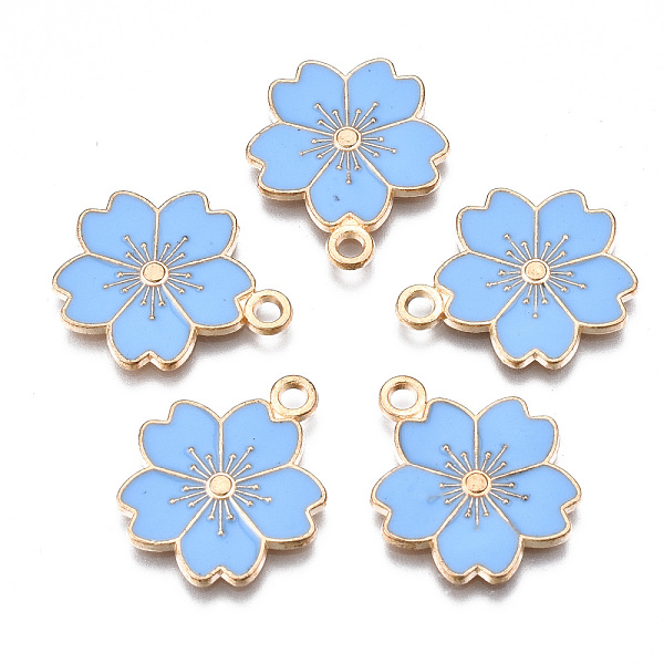 

PandaHall Alloy Enamel Pendants, Sakura Flower, Light Gold, Light Sky Blue, 20.5x17.5x1.5mm, Hole: 2mm Alloy+Enamel Flower