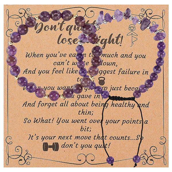 

PandaHall Olycraft 2Pcs 2 Style Natural Amethyst Beaded Stretch Bracelets Set, Gemstone Chips Braided Bead Bracelets for Women, Inner...
