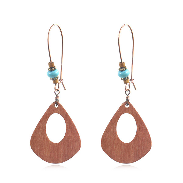 

PandaHall Wood Dangle Earrings, with Alloy Findings, Teardrop, Red Copper, 69x25mm Wood