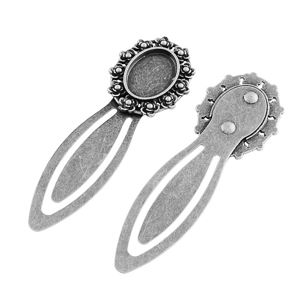 

PandaHall Tibetan Style Bookmark Cabochon Settings, Cadmium Free & Lead Free, Antique Silver, Tray: 18x13mm, 74x25x4mm Alloy