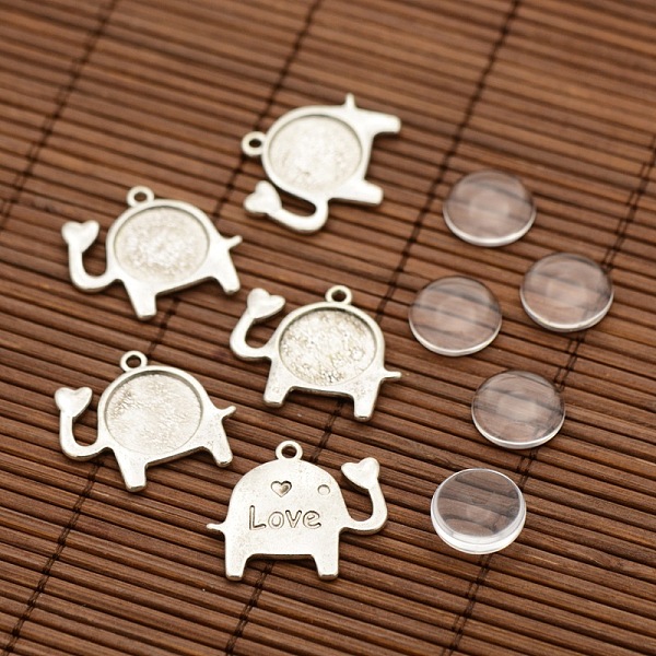 

PandaHall Zinc Alloy Pendant Cabochon Settings, Elephant and Transparent Flat Round Glass Cabochons, Lead Free, Antique Silver, Tray: 14mm...