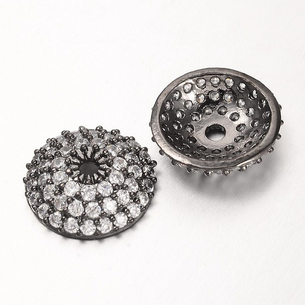 

PandaHall Apetalous Half Round/Dome Brass Micro Pave Cubic Zirconia Bead Caps, Gunmetal, 11x3mm, Hole: 1mm Brass+Cubic Zirconia