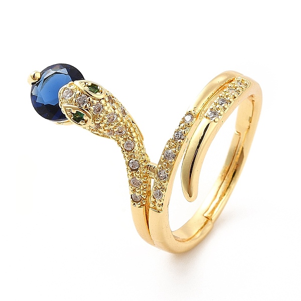 

PandaHall Cubic Zirconia Snake with Glass Wrap Adjustable Ring, Real 18K Gold Plated Brass Jewelry for Women, Prussian Blue, US Size 7 3/4...