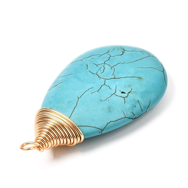 

PandaHall Natural Howlite Pendants, Dyed, with Real 18K Gold Plated Brass Findings, Teardrop, 62.5x34x11mm, Hole: 3mm Howlite Teardrop