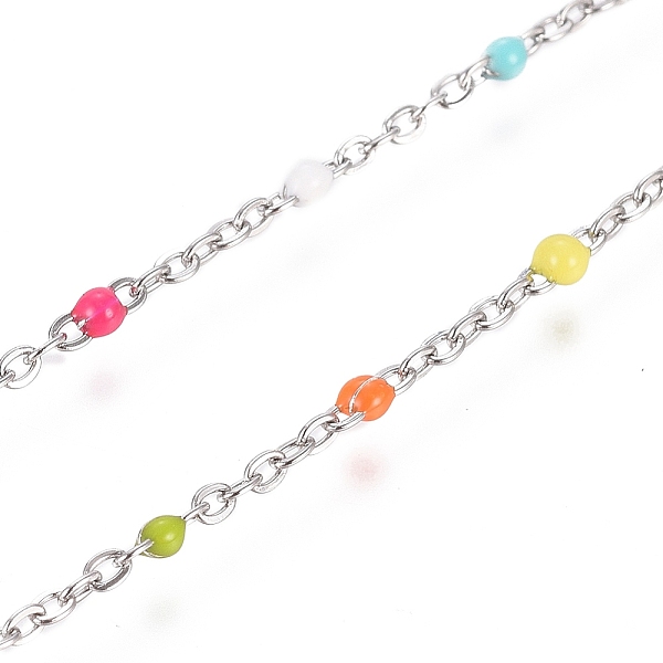 

PandaHall 304 Stainless Steel Enamel Link Chains, Cable Chains, with Spool, Soldered, Colorful, Stainless Steel Color, 2x1.5x0.5mm, about...