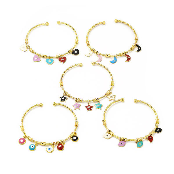 

PandaHall Colorful Enamel Charms Cuff Bangle with Clear Cubic Zirconia, Real 18K Gold Plated Brass Jewelry for Women, Cadmium Free & Lead...