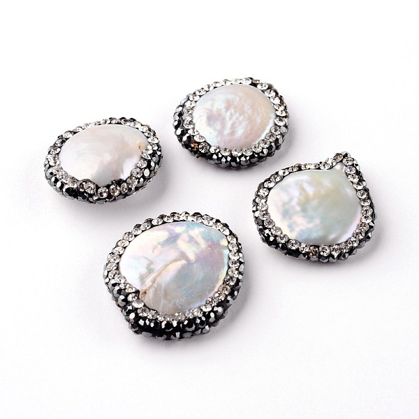 

PandaHall Natural Shell Beads, with Polymer Clay Rhinestone, 19~24x16~20x4~6mm, Hole: 0.5mm Other Sea Shell Others