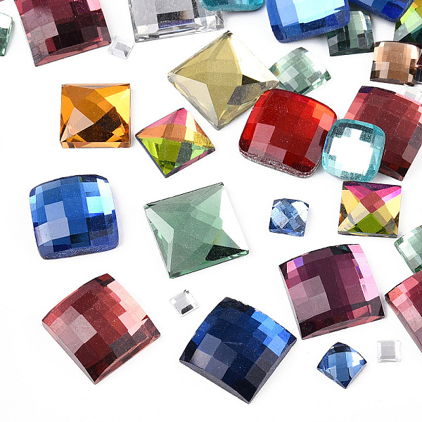 

PandaHall Glass Cabochons, Faceted, Square, Mixed Color, 3.5~16x3.5~16x1.5~5mm Glass Square Multicolor