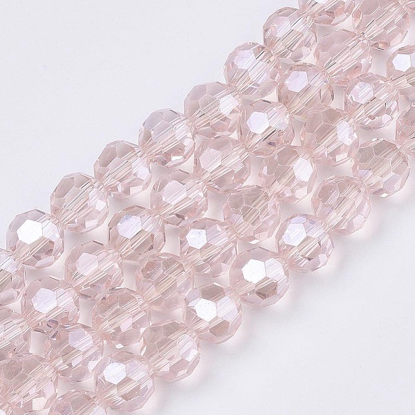 

PandaHall Faceted(32 Facets) Electroplate Glass Bead Strands, Pearl Luster Plated, Round, Pink, 8x7mm, 67~69pcs/strand, 19.29~19.69 inch...