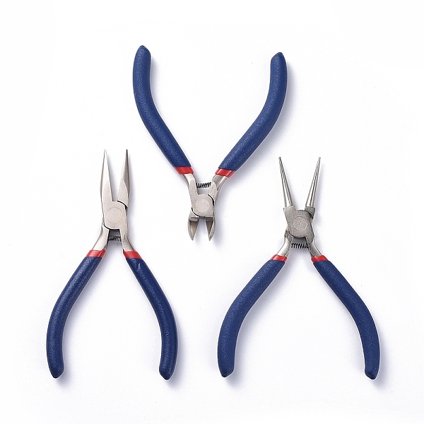 

PandaHall Set of 3 Jewelry Making Supplies Craft DIY Pliers Tool Set Flat Nosed Round Nosed Wire Cutter Pliers Blue, #50 Steel(High Carbon...
