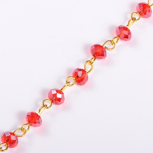 

PandaHall Handmade Rondelle Glass Beads Chains for Necklaces Bracelets Making, with Golden Iron Eye Pin, Unwelded, Red, 39.3 inch, Glass...