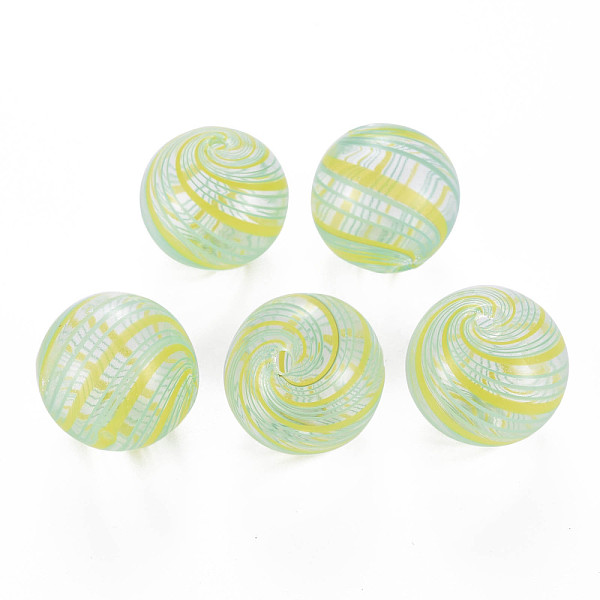 

PandaHall Transparent Handmade Blown Glass Globe Beads, Stripe Pattern, Round, Yellow, 20~21mm, Hole: 1.5~2mm Glass Round Yellow