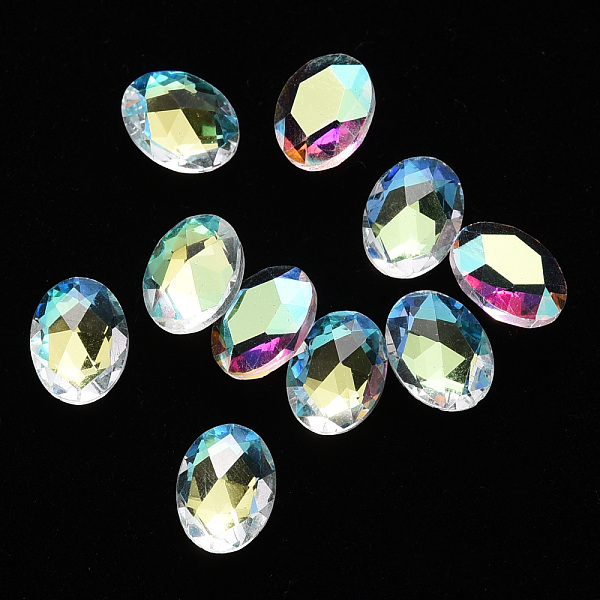 

PandaHall Oval Transparent Glass Cabochons, Nail Art Decoration Accessories, Faceted, Gold, 8x6x2.5mm Glass Oval Gold