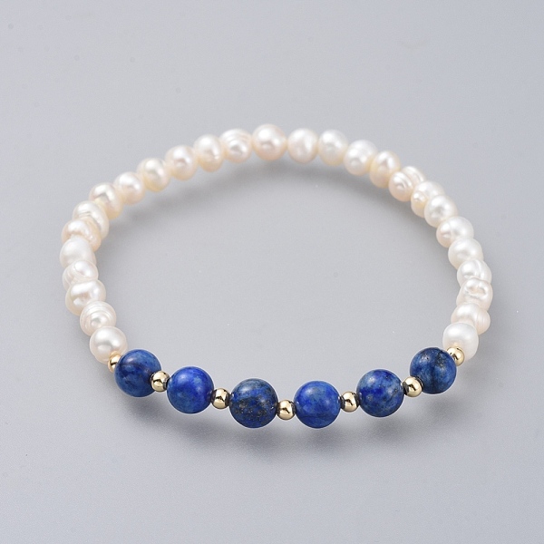 

PandaHall Stretch Bracelets, with Natural Freshwater Pearl Beads, Natural Gemstone Beads and Real 18K Gold Plated Brass Beads, 2-1/4 inch...