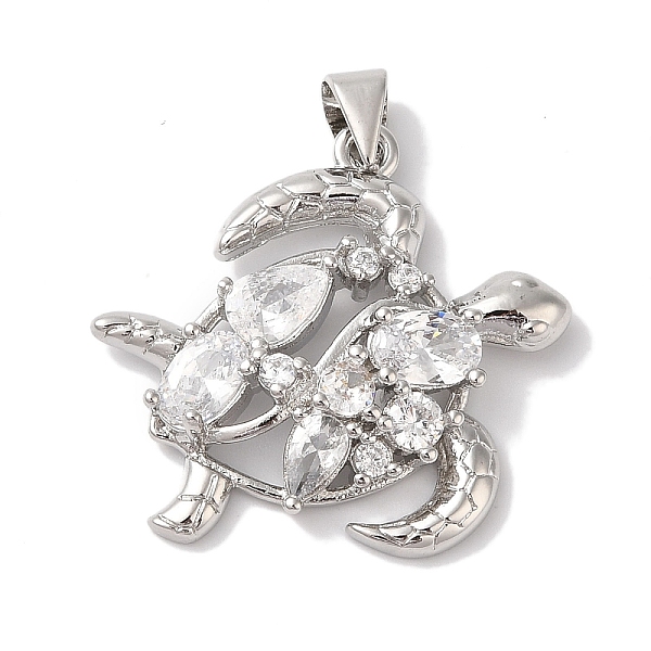 

PandaHall Rack Plating Brass & Clear Cubic Zirconia Pendants, Cadmium Free & Lead Free, Long-Lasting Plated, Tortoise, Platinum, 25x26x5mm...