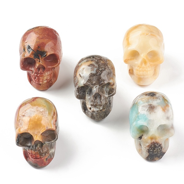 

PandaHall Halloween Natural Flower Amazonite Home Decorations, Skull Figurine Display Decoration, 50x31x33mm Flower Amazonite Skull