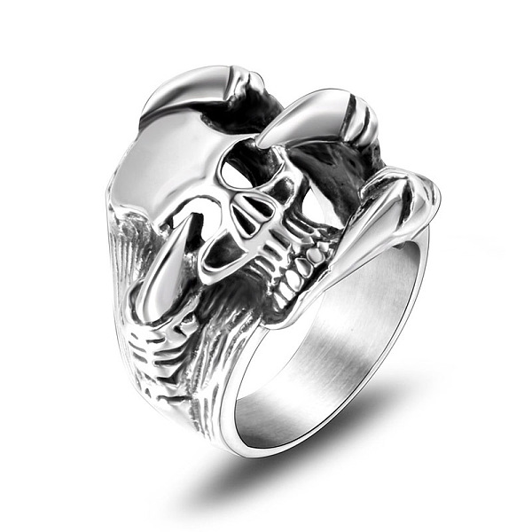 

PandaHall Titanium Steel Skull with Claw Finger Ring, Gothic Punk Jewelry for Men Women, Stainless Steel Color, US Size 11(20.6mm) Titanium...