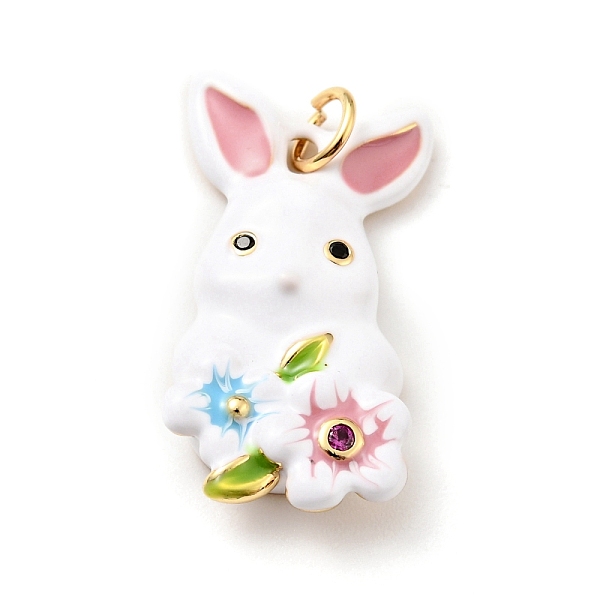 

PandaHall Rack Plating Brass Micro Pave Cubic Zirconia Pendants, with Enamel and Jump Ring, Rabbit, Cadmium Free & Nickel Free & Lead Free..., White